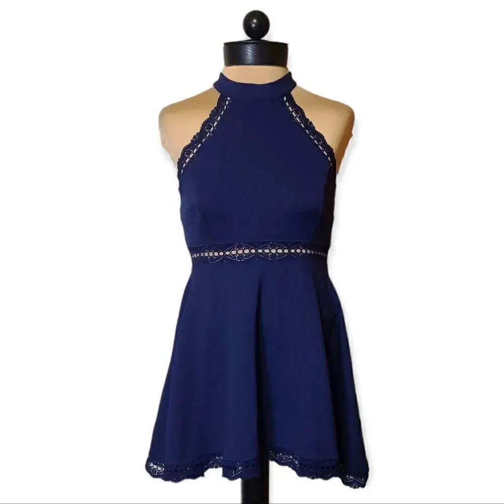 Lulu's Blue Lace Skater Dress Reach Out My Hand Small